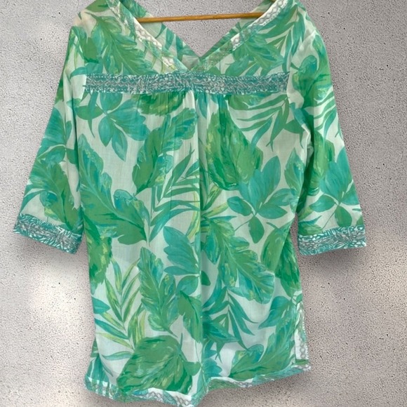 Christian Siriano New York Women's Large Green Leaf Print V-Neck Resortwear Chic - Picture 4 of 15